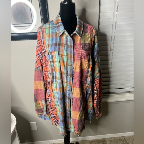 Oli & Hali flannel patchwork oversized cotton/Linen with pockets & fringe XL - Picture 2 of 12